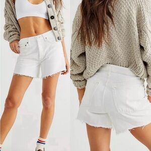 AGOLDE Parker Long Shorts High Rise Distressed Frayed Hem White Size 29